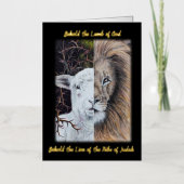 ライオンとラムのカードと金ゴールドフォイルレタリング 箔グリーティングカード (正面)