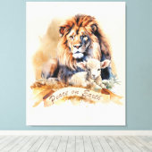 ライオンとラムのクリスマスのサイン キャンバスプリント (インサイチュ (ウッドフロア))