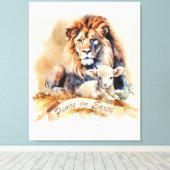 ライオンとラムのクリスマスのサイン キャンバスプリント (インサイチュ (ウッドフロア))