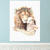 ライオンとラムのクリスマスのサイン キャンバスプリント (インサイチュ (ウッドフロア))