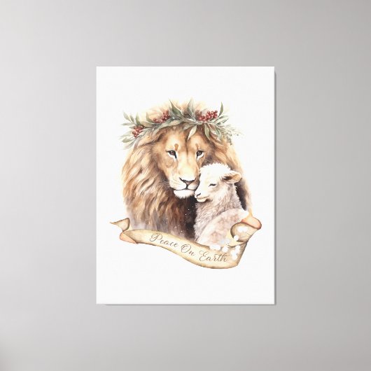 ライオンとラムのクリスマスのサイン キャンバスプリント (正面)