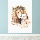 ライオンとラムのクリスマスのサイン キャンバスプリント (インサイチュ (ウッドフロア))