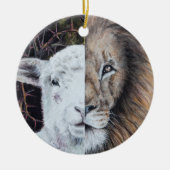 ライオンとラムのクリスマスオーナメントはカスタマイズ可能 セラミックオーナメント (正面)