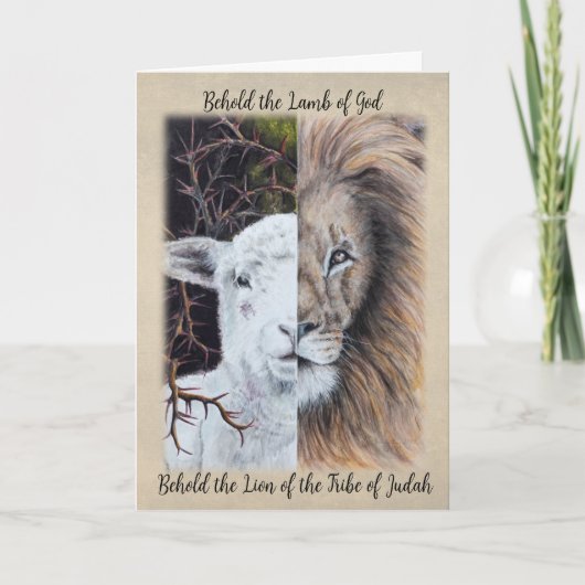 ライオンとラムのグリーティングカードと家族の写真 カード (正面)