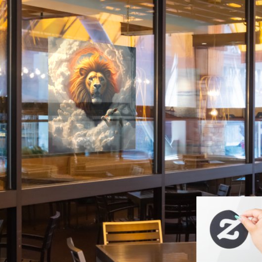 ライオンとラムの窓が引っ掛かる ウィンドウサイン (レストラン窓)
