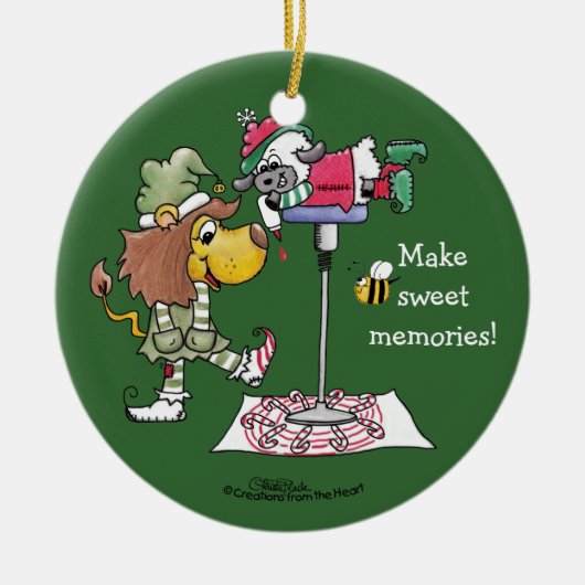 ライオンとラムキャンディーケーンメーカー セラミックオーナメント (正面)