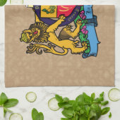 ライオンと一角獣の激しいビアコート・オブ・アームズ キッチンタオル (折り畳み)