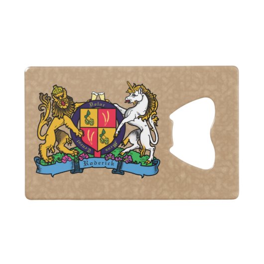 ライオンと一角獣の激しいビアコート・オブ・アームズ クレジットカード栓抜き (正面(横))