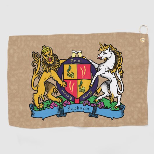 ライオンと一角獣の激しいビアコート・オブ・アームズ ゴルフタオル (横)