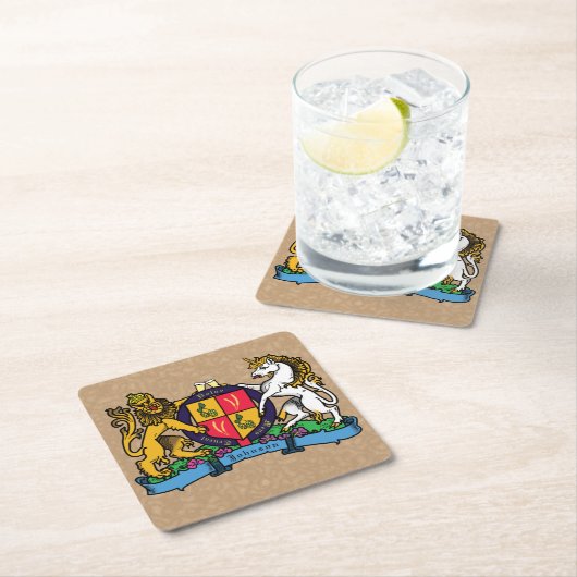 ライオンと一角獣の激しいビアコート・オブ・アームズ スクエアペーパーコースター (インサイチュ)