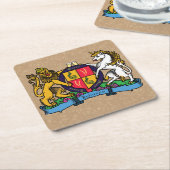 ライオンと一角獣の激しいビアコート・オブ・アームズ スクエアペーパーコースター (アングル)