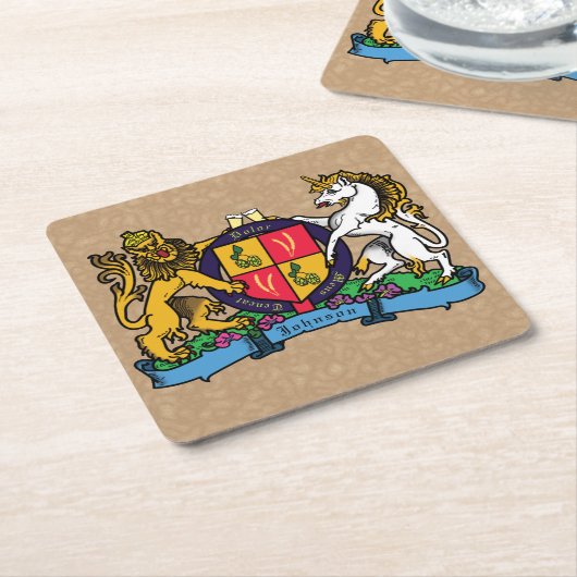 ライオンと一角獣の激しいビアコート・オブ・アームズ スクエアペーパーコースター (アングル)