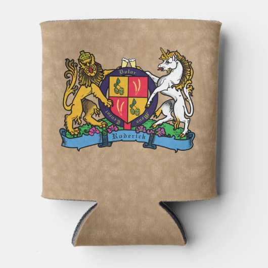 ライオンと一角獣の激しいビアコート・オブ・アームズ 缶クーラー (正面)