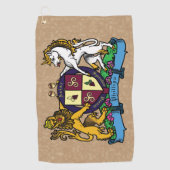 ライオンと一角獣（ユニコーン）の激しいワインコート・オブ・アームズ ゴルフタオル (正面)