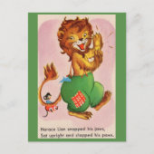 ライオンと友人を脅かす ポストカード (正面)
