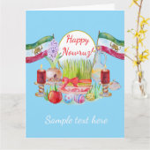 ライオンと太陽の旗とともにハッピー・ノーローズ・ハフト・シン カード (黄色い花)