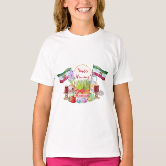 ライオンと太陽の旗のノウルーズ ハフトシーン Tシャツ (正面)