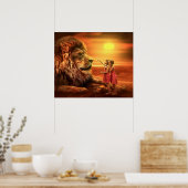 ライオンと小さな女の子 ポスター (キッチン)