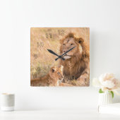 ライオンと彼女の子 スクエア壁時計 (ホーム)
