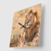 ライオンと彼女の子 スクエア壁時計 (傾斜)