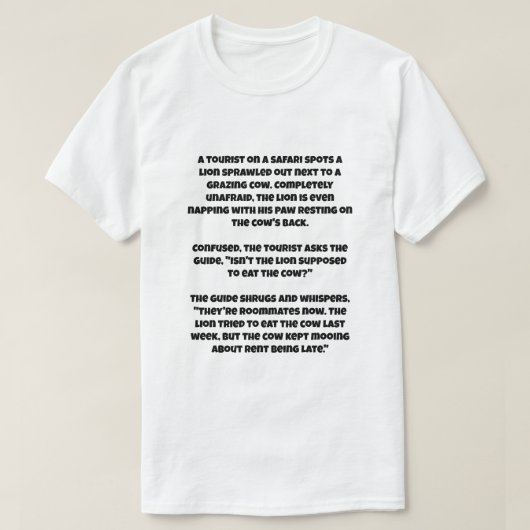 ライオンと牛のAIジョーク Tシャツ (デザイン正面)