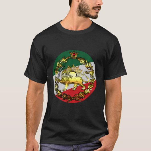 ライオンと王冠を持つイラン国旗 Tシャツ (正面)