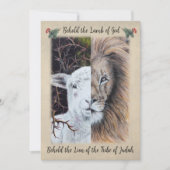 ライオンと羊のイラストが表紙に、写真とメッセージが裏面に シーズンカード (正面)