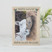 ライオンと羊のイラストが表紙に、写真とメッセージが裏面に シーズンカード (スタンド正面)