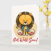 ライオンのかわいいグリーティングカードがすぐによくなる カード (黄色い花)