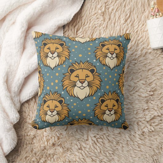 ライオンのかわいい漫画のパターンのアートワーク クッション (ブランケット)