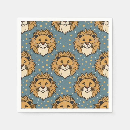 ライオンのかわいい漫画のパターンのアートワーク スタンダードカクテルナプキン (正面)