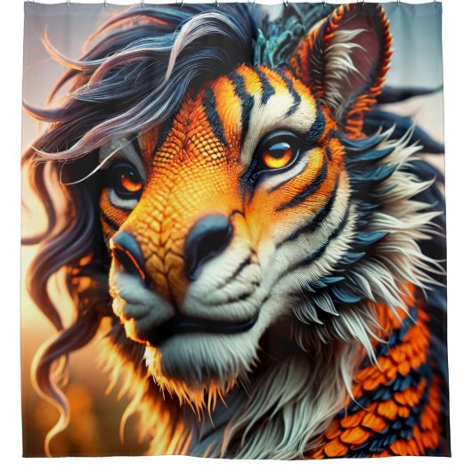 ライオンのアートワーク シャワーカーテン (正面)