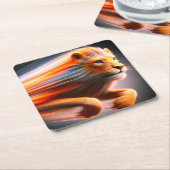 ライオンのアートワーク スクエアペーパーコースター (アングル)