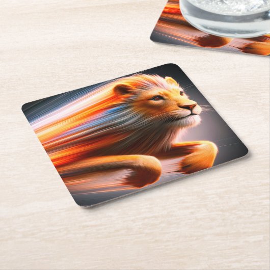 ライオンのアートワーク スクエアペーパーコースター (アングル)