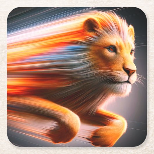 ライオンのアートワーク スクエアペーパーコースター (正面)