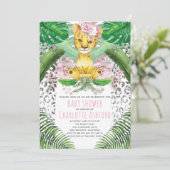 ライオンのイラストの女の子 サファリ ベビーシャワー 招待状 (スタンド正面)