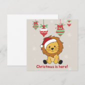 ライオンのクリスマス雪の冬の動物たち ライオンの招待状 招待状 (正面/裏面)