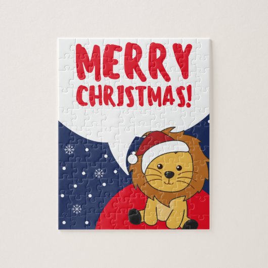 ライオンのクリスマス雪の冬の動物ライオンジグソープ ジグソーパズル (縦)