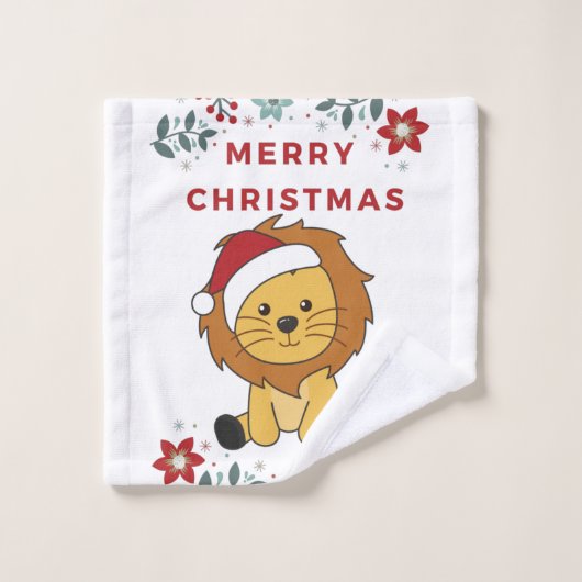 ライオンのクリスマス雪の冬の動物ライオン ウォッシュタオル (ウォッシュタオル)