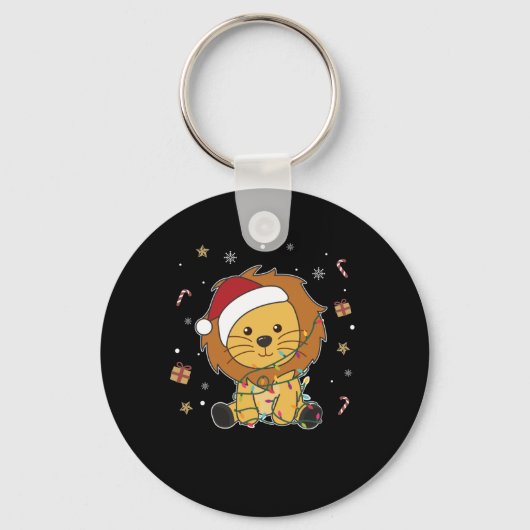 ライオンのクリスマス雪の冬の動物ライオン キーホルダー (正面)