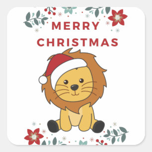 ライオンのクリスマス雪の冬の動物ライオン スクエアシール