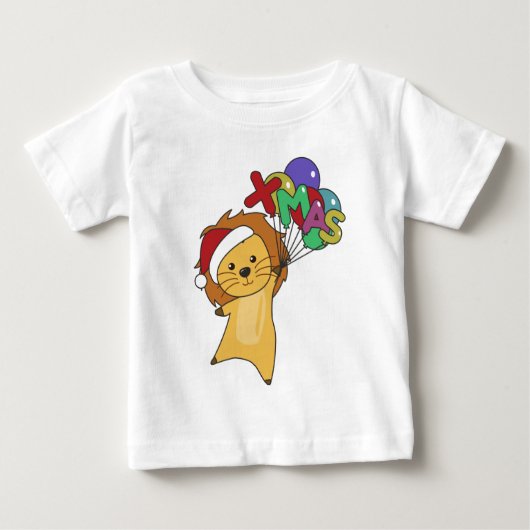 ライオンのクリスマス雪の冬の動物ライオン ベビーTシャツ (正面)