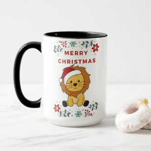 ライオンのクリスマス雪の冬の動物ライオン マグカップ