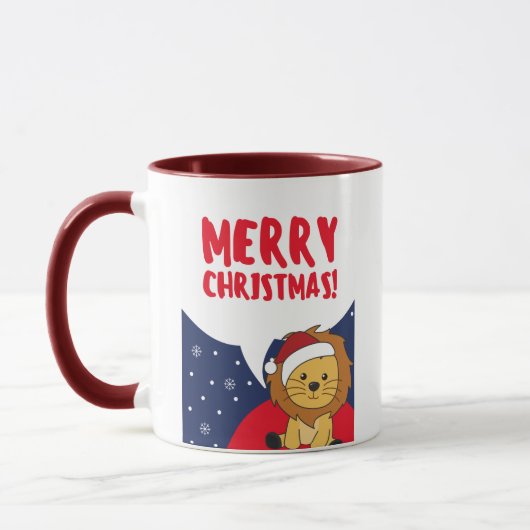 ライオンのクリスマス雪の冬の動物ライオン マグカップ (左)