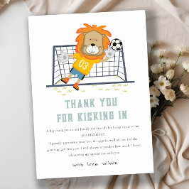 ライオンのゴールキーパーでサッカーしよう！子供の誕生日パーティー サンキューカード