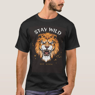 ライオンのデザインのブラックのハーフスリーブTシャツ Tシャツ