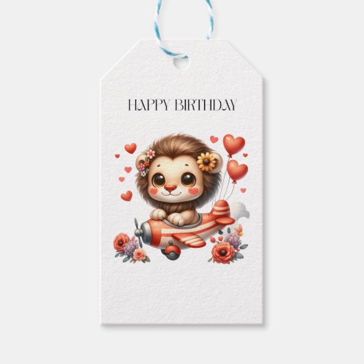 ライオンのパイロット 誕生日 ギフトタグ (正面)