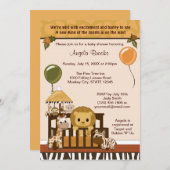 ライオンのベビーシャワーの招待状の秋のジャングルサファリ 招待状 (正面/裏面)