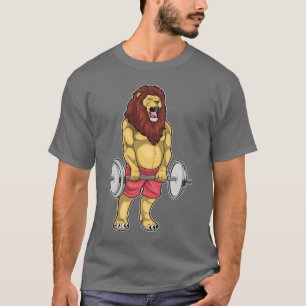 ライオンのボディビルダー ダンベル ボディビル Tシャツ