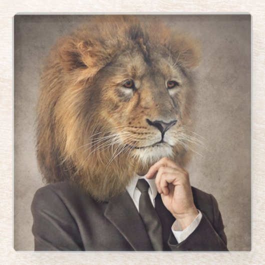 ライオンのポートレート ガラスコースター (正面)